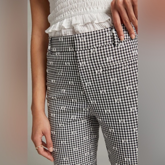 Anthropologie Maeve The Essential Slim Flared Pants Black and White Gingham 6 - Picture 2 of 11